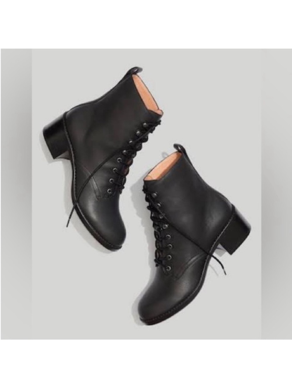 Madewell Black Leather Patti Lace-Up Ankle Boots